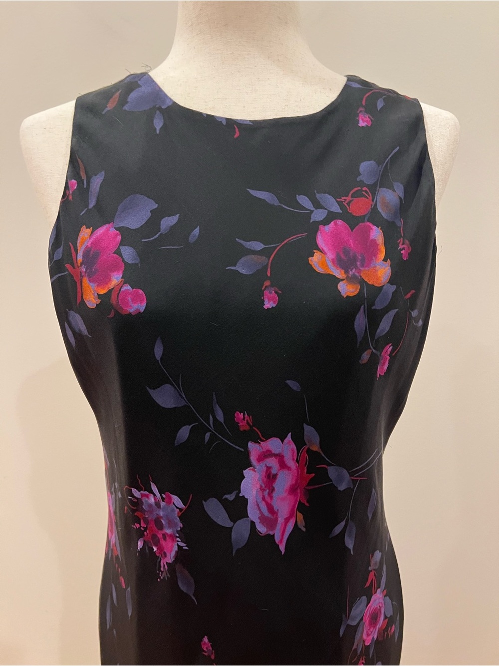 VTG Jones New York Dress 14 Black Silk Dark Floral Maxi Sleeveless Lined 90s Y2K - Picture 3 of 14